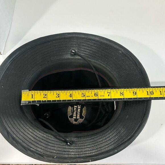 Vintage Fedora Hat Women's Size Med Color Black Leather USA Attached chin strap - Picture 10 of 11